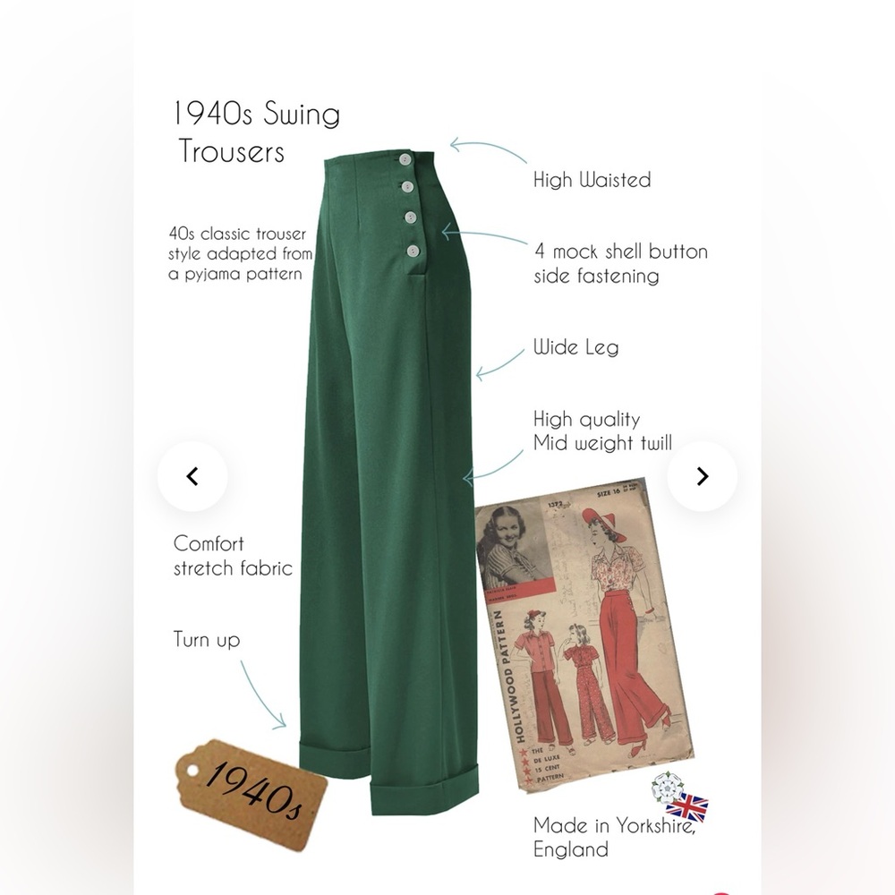 1940s Style Retro Pants Wide Leg Trousers XL UK 18 House Of Foxy Volup Swing